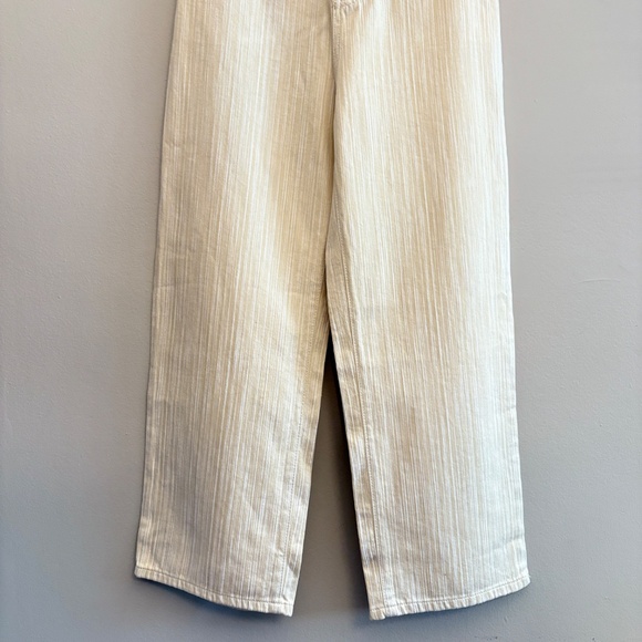 Cream & White Stripe Textured Wide Leg Denim Tailored Trousers - Picture 8 of 14